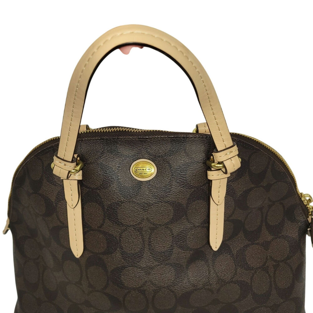 Coach Signature Peyton Cora Domed Satchel Brown Coated Canvas Leather Trim F2618 - Picture 5 of 14